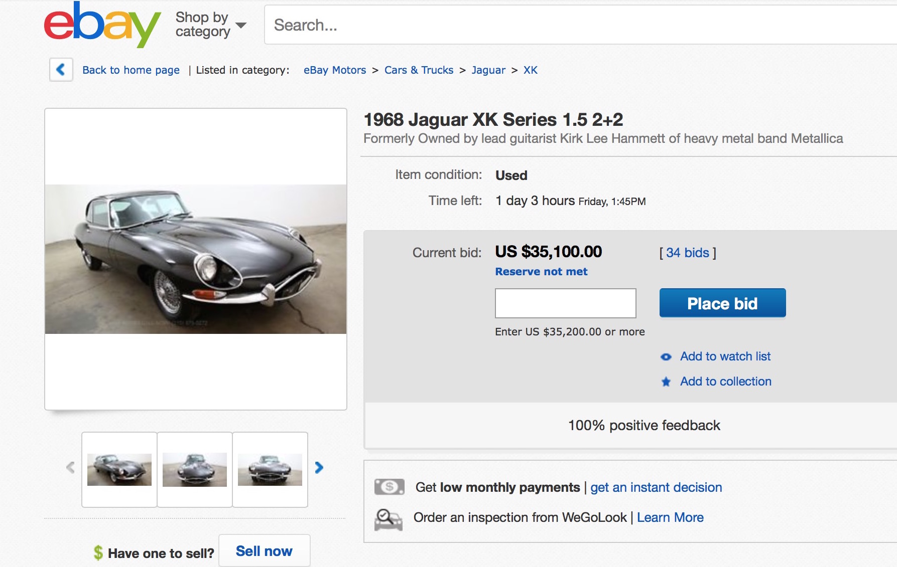 Kirk Hammett's Jaguar on Ebay