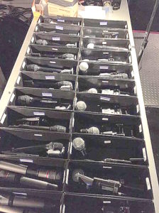 More than 400 microphones of all price ranges and ‘blinginess’ are carefully set up – Photo courtesy The Recording Academy