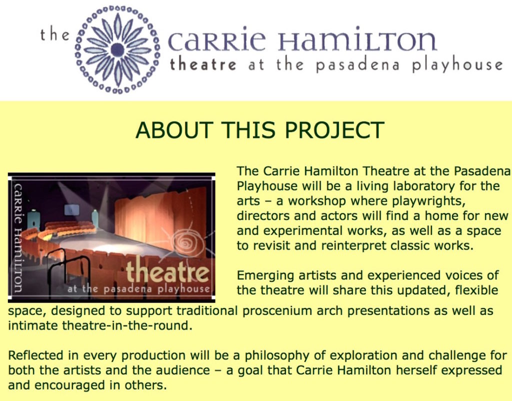 About Carrie Hamilton Theatre at the Pasadena Playhouse 