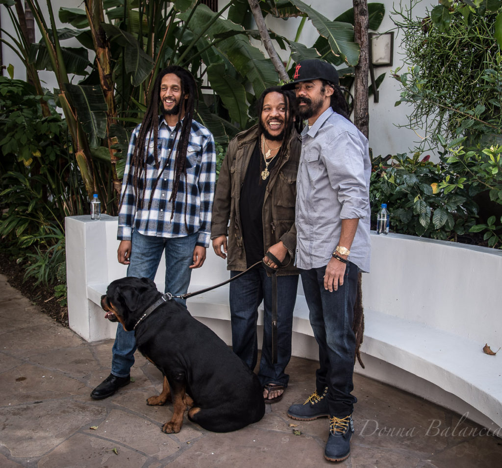 Kaya Fest's Julian Marley, Stephen Marley, and Damian Marley with their dog - Photo © 2018 Donna Balancia 