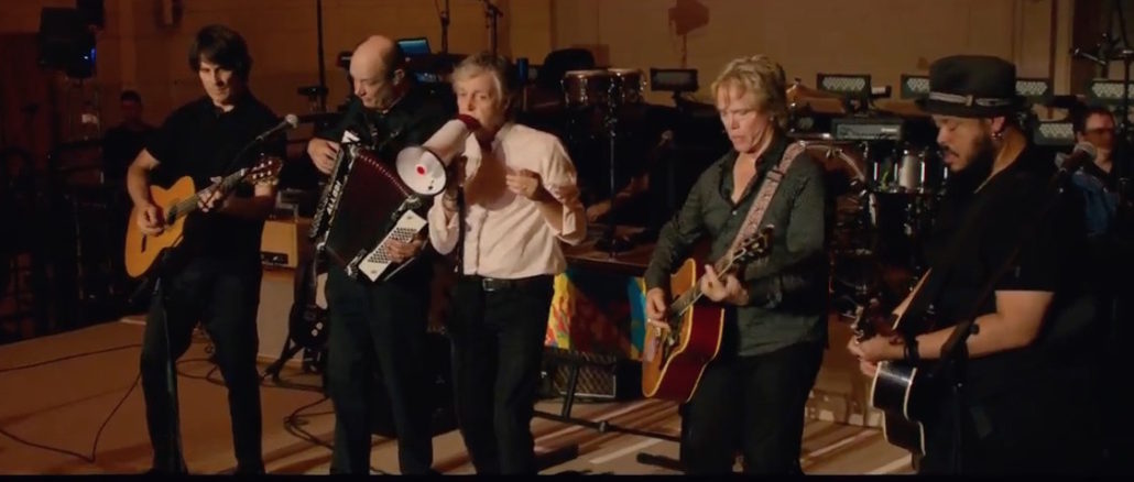 Paul McCartney uses megaphone to sing to his wife Nancy - Youtube photo