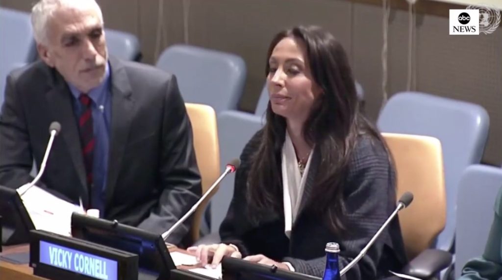 Vicky Cornell gives testimony at UN Panel Tuesday - Courtesy ABC