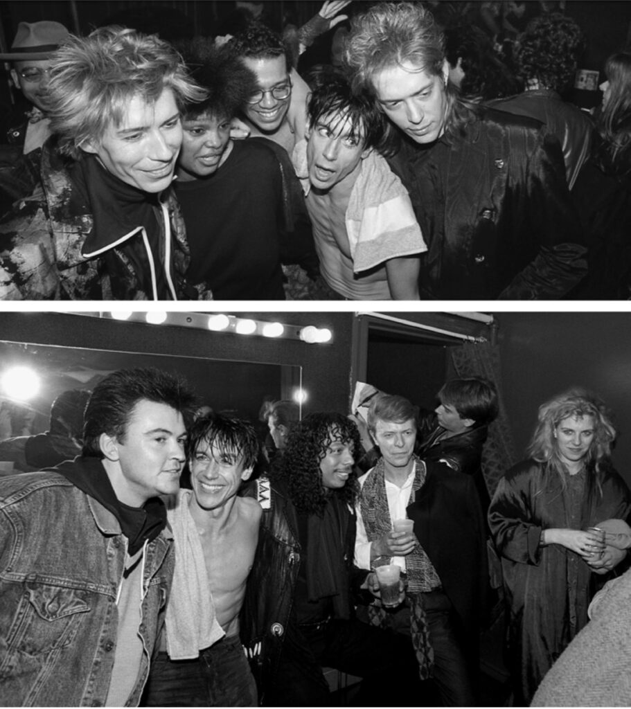 Psychedelic Furs, Richard Butler, Robin Clark, Carlos Alomar, Jim and Tim Butler, Paul Young, Jim, Rick James and David Bowie - Photo by Paul McAlpine