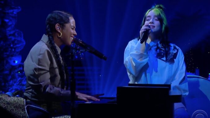 Alicia Keys and Billie Eilish perform 'Ocean Eyes' on Late Late Show - Courtesy CBS