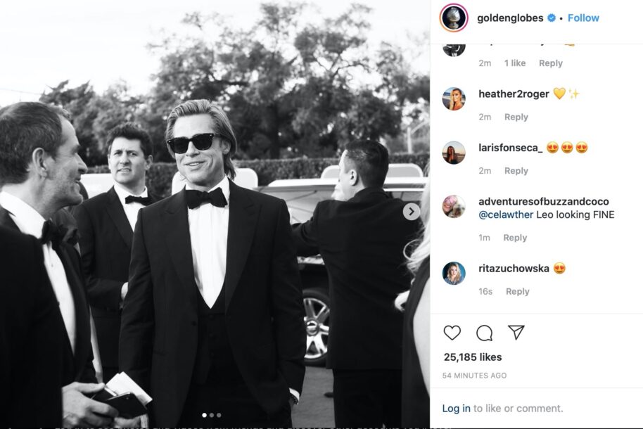 Brad Pitt looking dapper at Golden Globes - Courtesy Instagram