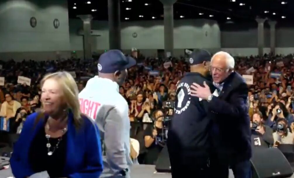 Jane Sanders and Bernie Sanders are embraced by Public Enemy Radio - Courtesy