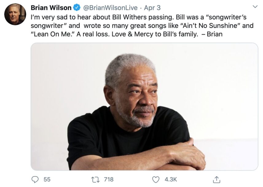 Brian Wilson of The Beach Boys pays tribute to Bill Withers