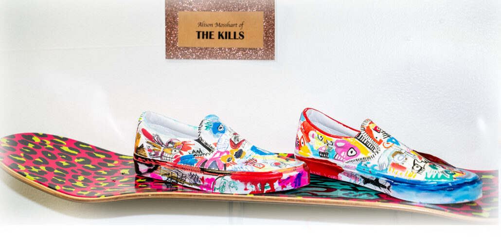 Paintings on sneakers and skateboards were created by those including The Kills' Alison Mosshart - Luis Moreno
