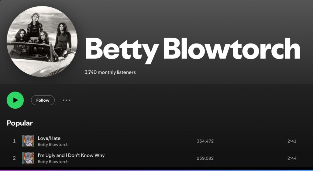 Betty Blowtorch on Spotify US Rocker article